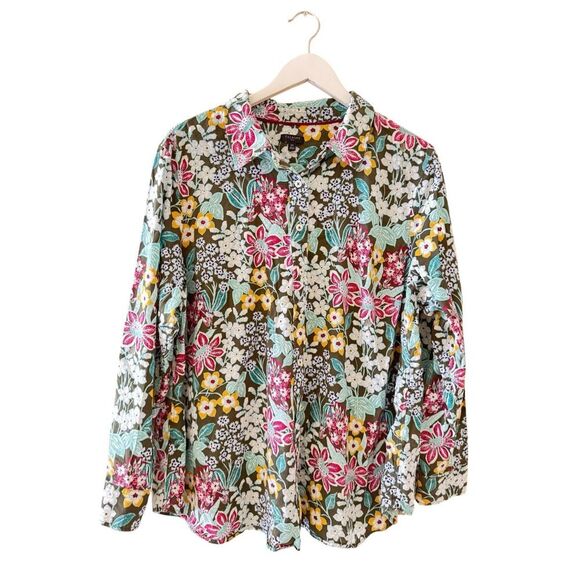 Talbots Cotton Blend Floral Lightweight Button-Up Shirt Plus Sz 2X #2499 - Picture 1 of 13